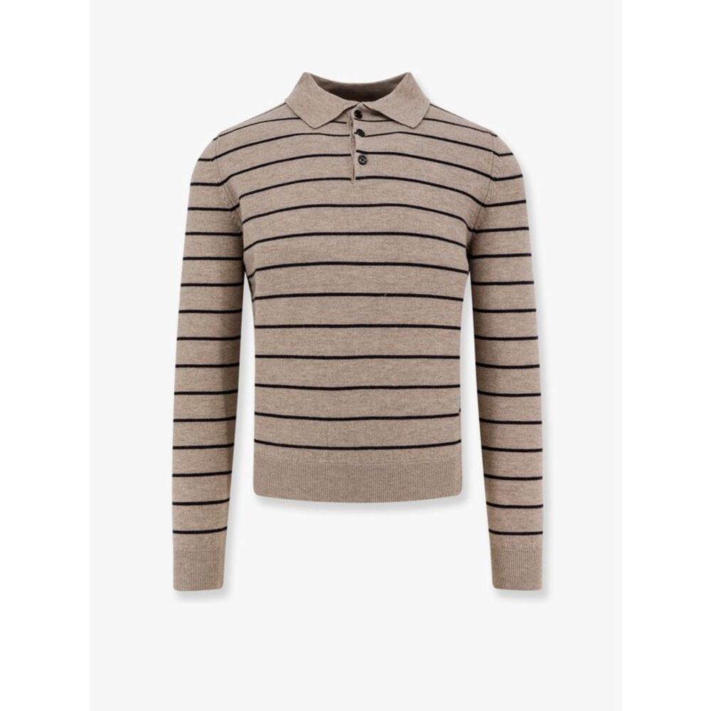 Tonywack Men Super Fine Merino Wool Striped Polo Shirt